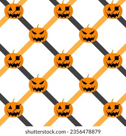 Happy Halloween background with cross lines and 2 faces of pumpkin for Halloween festival decorations. Vector illustration on white background.