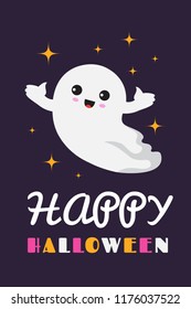 Happy halloween background. Cute ghost spooky ghostly baby. Halloween party vector card invitation, Illustration of halloween ghost party