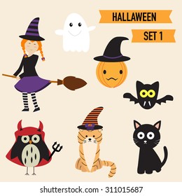 Happy Halloween background with cute little witch  vector. illustration EPS10.
