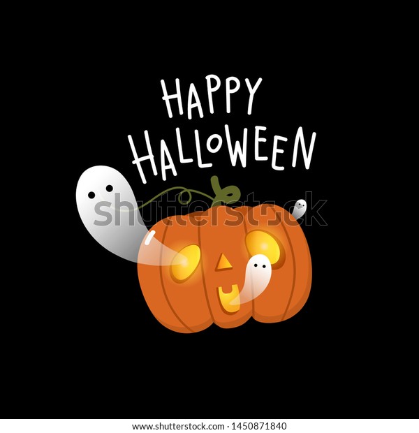 Happy Halloween Background Cute Spooky Ghosts Stock Vector Royalty Free 1450871840