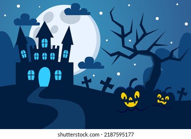 happy halloween background design in blue color for cover, banner and more.