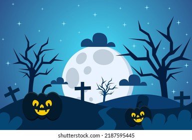 happy halloween background design in blue color for cover, banner and more.