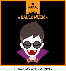 Happy Halloween background design with cute vampire having fang put on sunglasses.