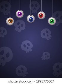 Happy Halloween background for design with hanging eyes. Vector illustration