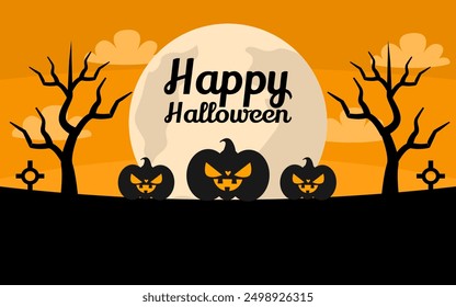 happy halloween background design with orange color for greetings, posters and banners.