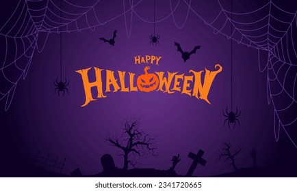 Feliz Halloween. Diseño de fondo para el afiche o la decoración de Halloween. Grabación de halloween con feliz vector y telaraña.
