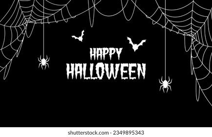 Happy halloween. Background design for halloween poster or decor. Vector happy halloween lettering and spider webs.