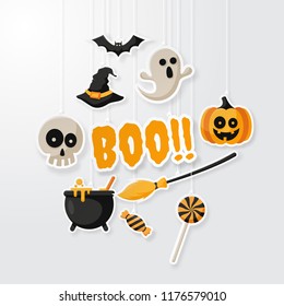 Happy Halloween Background with flat icon. Vector illustration