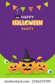 Happy Halloween background. Flyers with pumpkins, candies and eyes