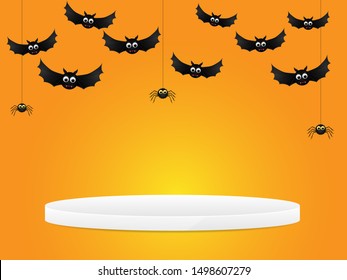 Happy Halloween  background with flying bat and spider. Vector illustration.