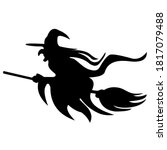 
Happy Halloween background with flying old witch