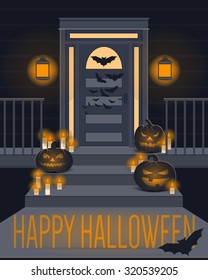 Happy Halloween background. Front door decorations.