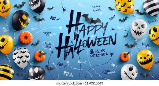 Happy Halloween Background with Halloween Ghost Balloons.Scary air balloons.Website spooky,Background or banner Halloween template.Vector illustration EPS10