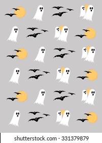 Happy halloween background with ghosts, and bats