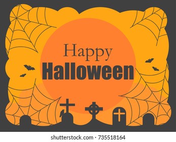 Happy Halloween. Background with graves, cobwebs and a full moon. Night of All Saints. Vector illustration