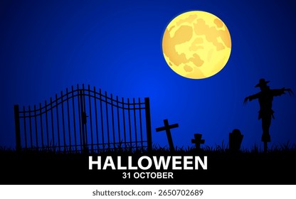 Happy Halloween background in the graveyard.