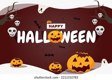 Happy Halloween Background Illustration with Halloween Decoration pumpkin and ghost