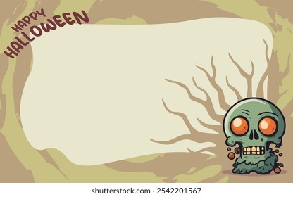 Feliz Halloween Ilustração Plano de Fundo Assustador Zumbi Skull Design. Apresentando um design zumbi divertido e assustador para convites de festa, gráficos de mídia social, cartazes e banners.