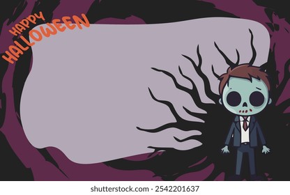 Feliz Dia das Bruxas Ilustração Plano de Fundo Design Zumbi assustador. Apresentando um design zumbi divertido e assustador para convites de festa, gráficos de mídia social, cartazes e banners.