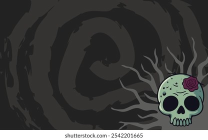 Feliz Halloween Ilustração Plano de Fundo Assustador Zumbi Skull Design. Apresentando um design zumbi divertido e assustador para convites de festa, gráficos de mídia social, cartazes e banners.