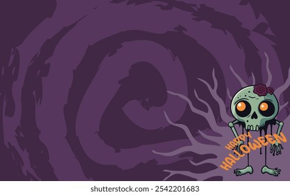 Feliz Dia das Bruxas Ilustração Plano de Fundo Design Zumbi assustador. Apresentando um design zumbi divertido e assustador para convites de festa, gráficos de mídia social, cartazes e banners.