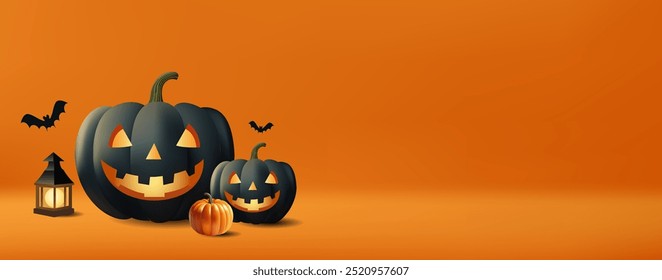 Feliz Halloween de fondo. Jack-O'-Lanterns. Anuncio Horizontal