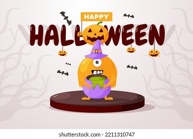 Happy Halloween Background with monster Halloween Illustration