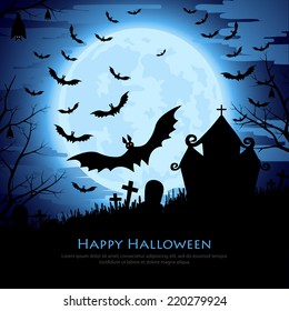 Happy Halloween background with moon and bats