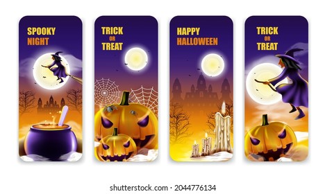 Happy Halloween background with night cloud, witch and pumpkin.