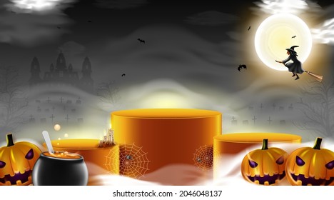 Happy Halloween background with night clouds and pumpkin.