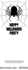 Happy Halloween background. Nightmare spider monster in web. Design for concept banner, poster, flyer, cards or invites on party. Cartoon style. Vector illustration.