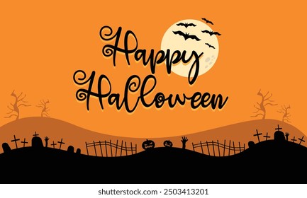 Happy Halloween Background, Orange Yellow background with elements