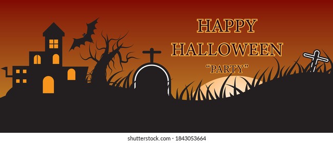 happy halloween, halloween background, halloween party, haunted house and full moon. invitation flyer ot tamplate for a holloween party. vector illustratiton