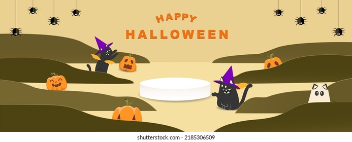 Happy Halloween  background with podium for product display.vector illustration