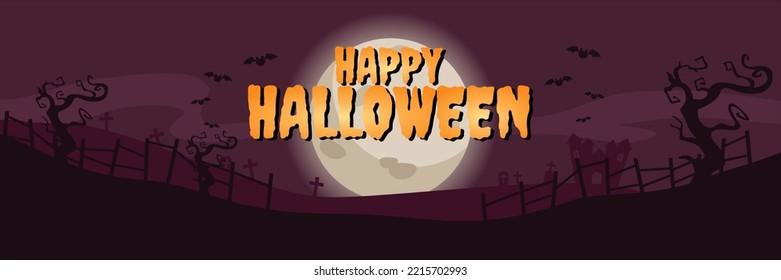 Happy Halloween Background, Poster, Banner with Castle Icon, Jack O Lantern Icon and dark purple color. Suitable to use on Halloween event. Also suitable for uploading social media at Halloween events