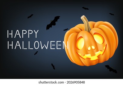 Happy halloween background or poster, pumpkin on a dark background, lettering.
