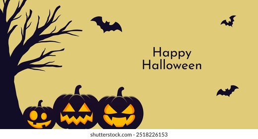 Happy halloween background with pumpkin, bats design.
Vector illustration