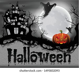 Happy Halloween background with pumpkin and ghost
