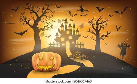 Halloween Pumpkin Black Witches Hat Vector Stock Vector (Royalty Free ...