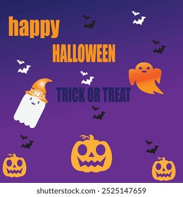 Happy Halloween Background with Pumpkin Jack-O'-Lantern, Witch Hat, Ghosts, and Spooky Decorations. Perfect for Trick or Treat Celebrations, Holiday Parties, and October 31st Festivities USA UK