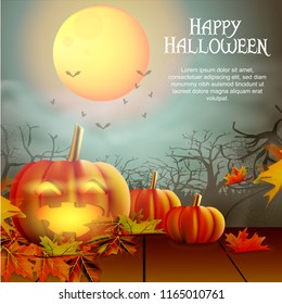 happy halloween background pumpkin and leaf