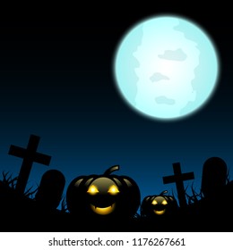 Happy Halloween background with Pumpkin on the full moon backdrop, Vector illustration.