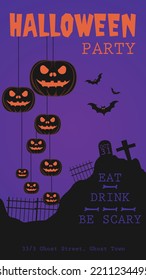 Happy Halloween background  of pumpkin on graveyard
