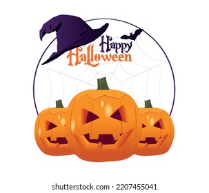 Happy Halloween background with pumpkin, vector illustration