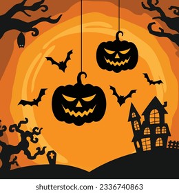 Happy Halloween Background with Pumpkins.