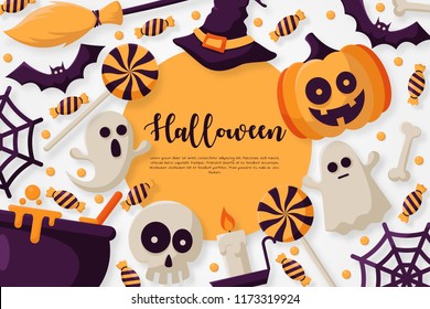 Halloween Concept Banner Icons Stickers On Stock Vector (Royalty Free ...