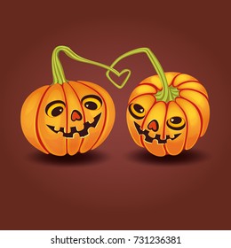 Happy Halloween background with Halloween pumpkins on dark background. Vector illustration.
