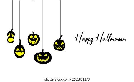 Happy Halloween background. Pumpkins with scary glowing faces. Vector illustration.