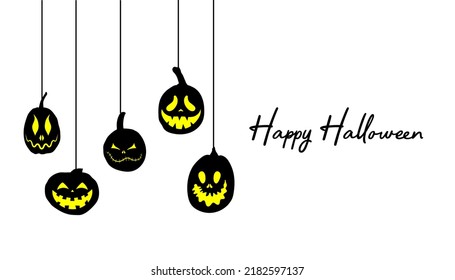 Happy Halloween background. Pumpkins with scary glowing faces. Vector illustration.