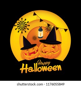 Happy Halloween background with pumpkins. Vector illustration